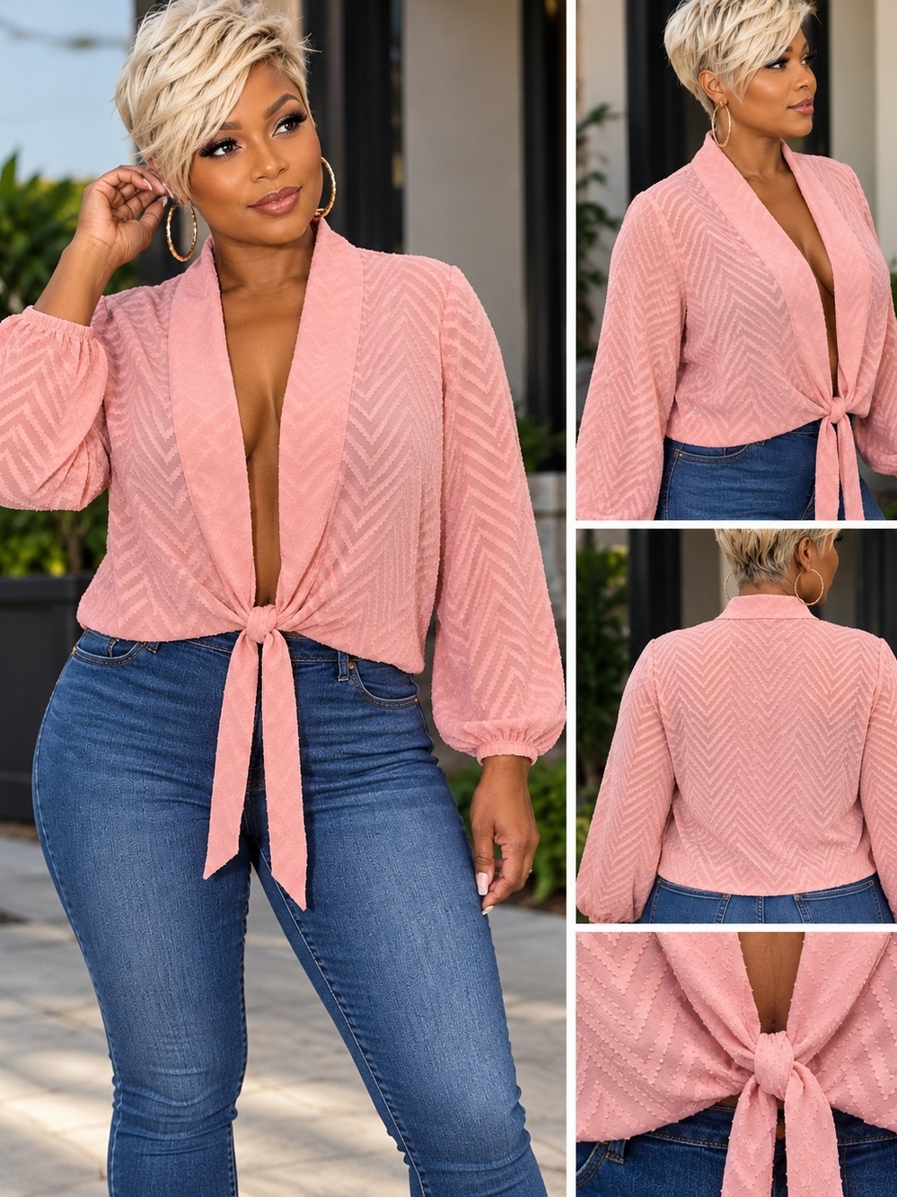 Candie's Dusty Pink Tie-Front Long Sleeve Blouse